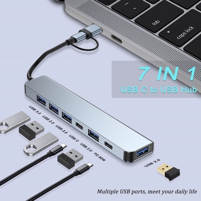 7-in-1 Aluminum USB-C Hub with USB 3.0 Ports