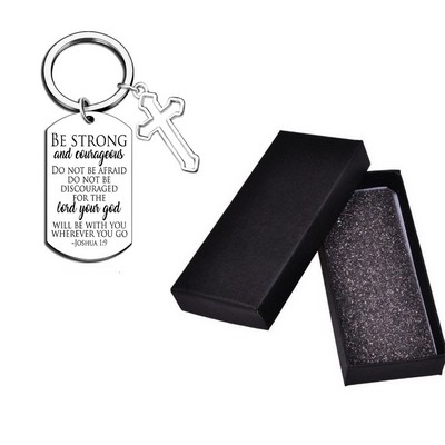 Laser Engraved Keychain With Cross With Gift Box Package