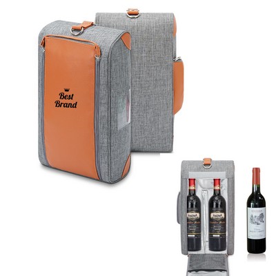 Two Wine Bottles Carrier Cooler Bag With Straps