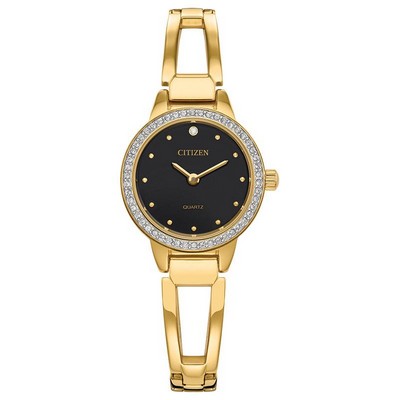 Citizen Watch Ladies' Quartz Gold Tone Crystal Bangle Watch w/Black Dial