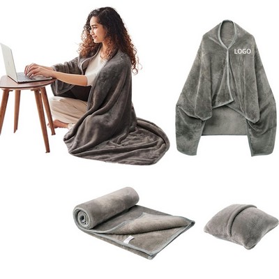 2-in-1 Shawl Blanket Pillow/ Wearable Adult Poncho Blanket