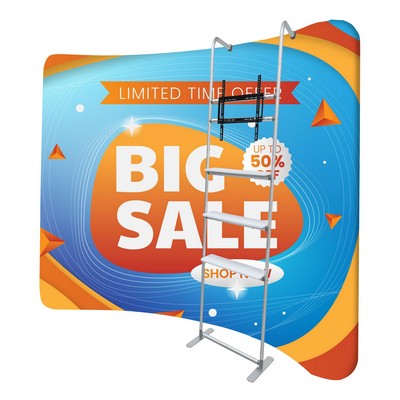 118" w x 89" h Curved Display w/Shelves & TV Bracket - 2 Side Imprint