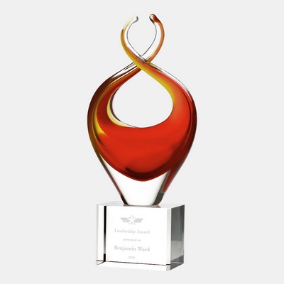 Art Glass Twisted Fire Award With Clear Base