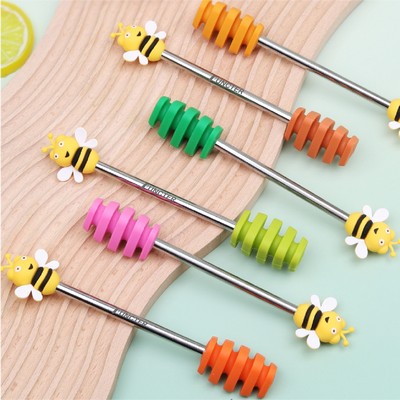 Bee Decor Stainless Steel Honey Dipper Syrup Dipper Silicone Honey Spoon Silicone Stick Stirrer