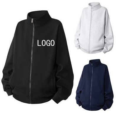 Solid Color Loose Cardigan Stand-Up Collar Sweatshirt