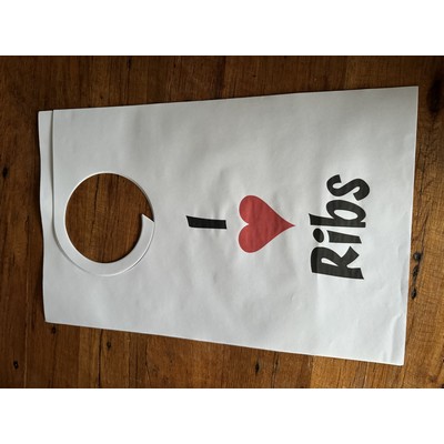 Stock "I Love Ribs" Design Poly Backed Paper Bibs w/Ties Minimum 25 bibs