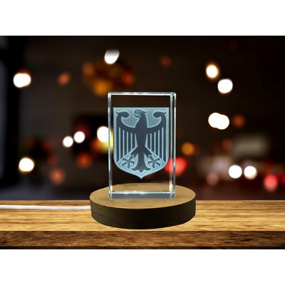 Germany Coat of Arms 3D Engraved Crystal Trophy Award w/LED Base Light