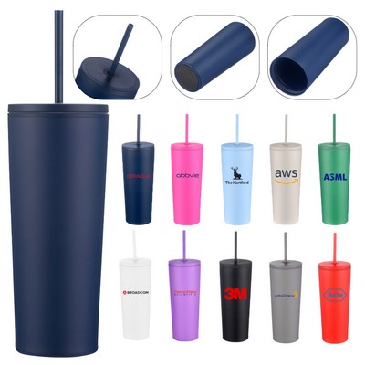 24oz Double wall tumbler with plastic straw
