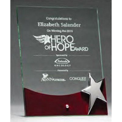 Glass Award with Silver Star and Rosewood Base
