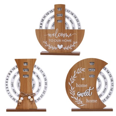 Wooden Disc Perpetual Desk Calendar