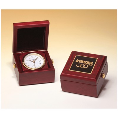 Hand Rubbed Mahogany Finish Box Clock, Metal Goldtone Knobs