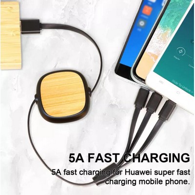 3-in-1 Retractable Bamboo USB Cable