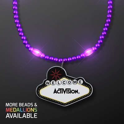 Purple LED Bead Necklace with Las Vegas Medallion - PRINTED
