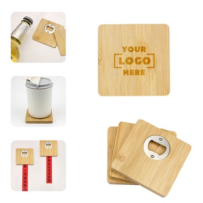 Bamboo Square 2-In-1 Bottle Opener & Coaster