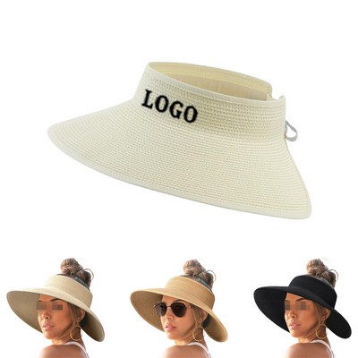 Women's Straw Rolled Ponytail Summer Beach Hat