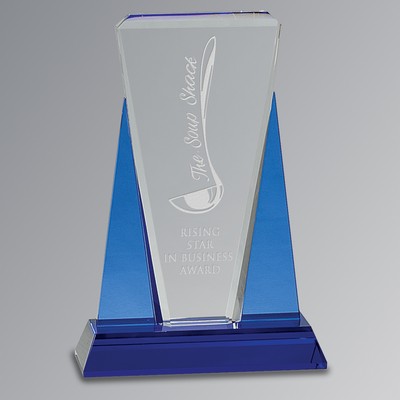 Blue/Clear Wedge on Blue Slanted Base, Small (6"x8-1/2"H)