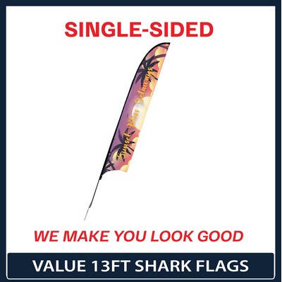 Value 13' Shark Flag - Single Sided w/Spike Base and Carry Bag