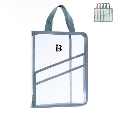 A4 PVC Clear Zipper Book Pouches File Bag with Handle
