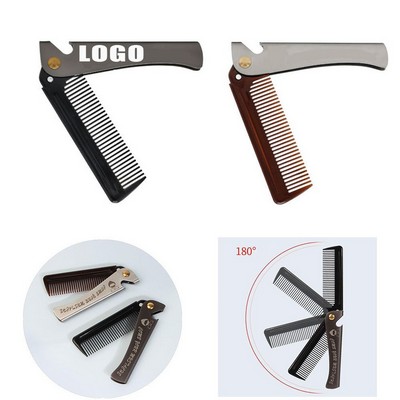 6" Men's Folding Stainless Steel Handle Plastic Dense Teeth Oil Hair Beard Comb w/Bottle Opener