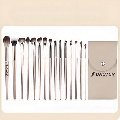 Elite Gold Cosmetic Brush 15-Piece Set With PU Bag