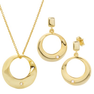 Jilco Inc Yellow Gold Diamond Earring & Necklace Set