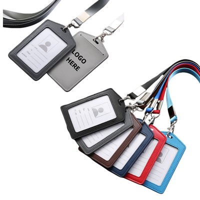 Leather Card Holder Lanyard Name Badges Work Permit
