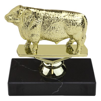 5 1/2" Gold Hereford Bull Animal Trophy on Black Marble Base