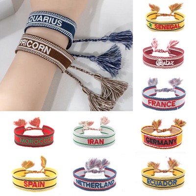 5 1/2"x 3/4" Adjustable Hand-Woven Embroidery Wristband w/Tassels