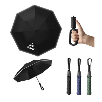 Reflective Arc Umbrella With Carabiner Handle