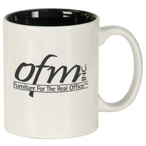 11 oz. White/Black Ceramic Round LazerMug
