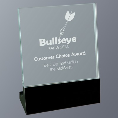 Glass Stand Up on Black Crystal Base, Large (6"x7"H)