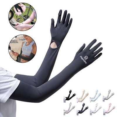Women's Long Thin Sun Sleeves UV Protection Arm Covers Outdoor Cycling Cool Touch Screen Gloves