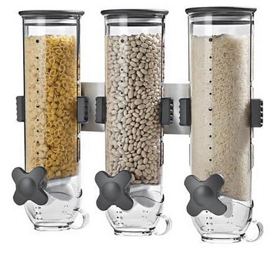 Honey-Can-Do Wall Mount Triple Canister Cereal Dispenser Black & Clear