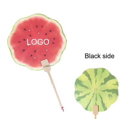 Watermelon Painted Paper Bamboo Handle Hand Fans 8" x 14"