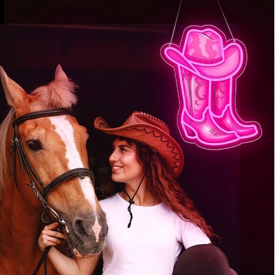 Cowboy Boot with Hat Neon Signs for Wall Decor