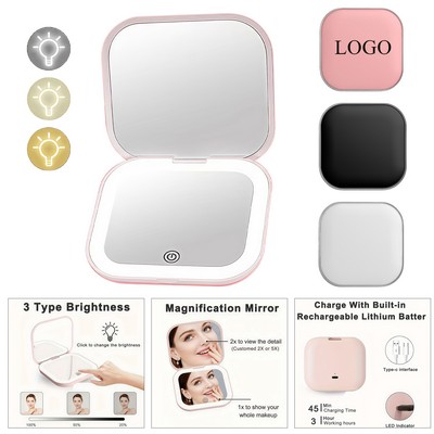 Rechargeable Foldable LED Makeup Mirror with 3 Light Modes