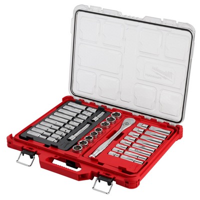 Milwaukee 47Pc 1/2" Drive Ratchet & Socket Set W/ Packout Low-Profile Organizer