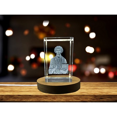 St. Pantaleon of Sweden 3D Engraved Crystal Trophy Award w/LED Base