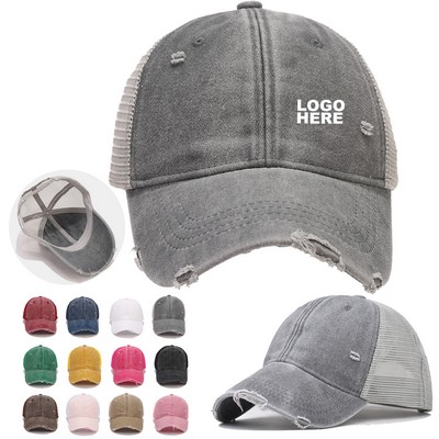 Custom Travel Baseball Hat Vintage Washed Denim Trucker Cap