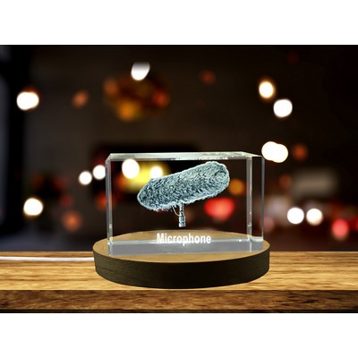 Vintage Microphone 3D Engraved Crystal Trophy Award w/LED Base