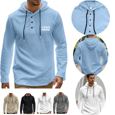 Custom Logo Outdoor Travel Sweatshirt Men's Lightweight Henley Hoodie