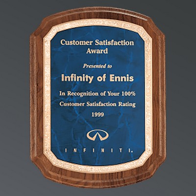 Genuine American Walnut Scalloped Plaque, Sapphire Marble Plate w/Florentine, Large (9"x12")