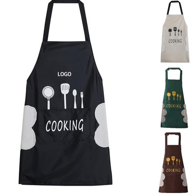 Women Waterproof Kitchen Apron with Big Hand Wipe Pocket