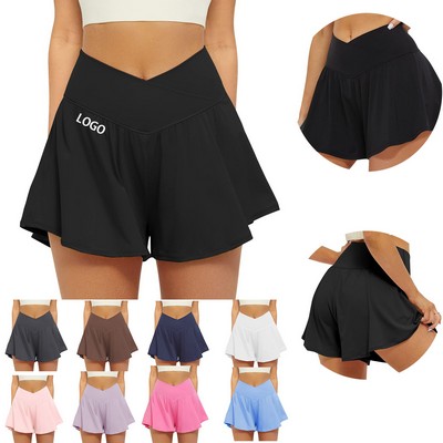 Womens 2" 1 Athletic Shorts Pockets Workout Skorts