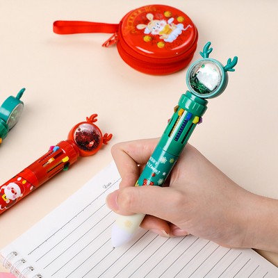 10-Color Cartoon Christmas Sequin Ballpoint Pen