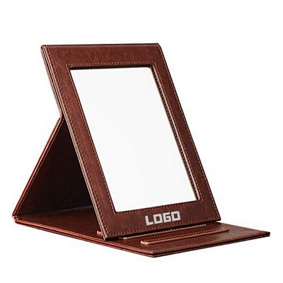 Portable Folding PU Leather Tabletop Counter Mirror