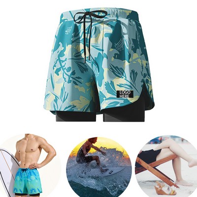Men's Quick Dry 5" Swim Trunks Stretch Anti-Slip Liner Vibrant Prints Surfing Gym Beach