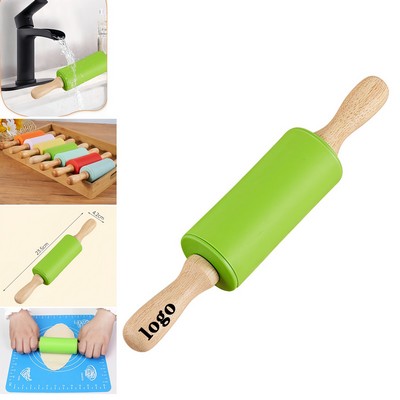 Nonstick Silicone Rolling Pin With Wooden Handle