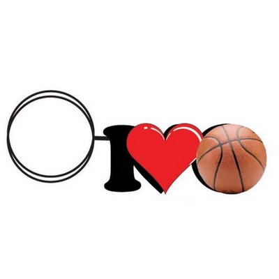 I Love Basketball Key Chain w/Clear Mirrored Back (6 Square Inch)