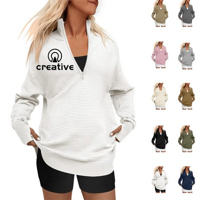 Womens Long Sleeve Quarter Zip Pullover Sweater